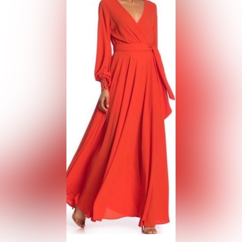 Meghan LA Red Long Sleeve Wrap Maxi Dress